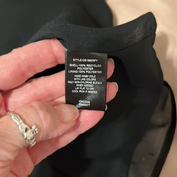 Sanctuary szXL black sheer LS blouse ties at neck Swiss dots/silver threads EUC - Picture 8 of 9